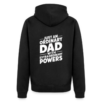 Gewöhnlicher Papa Mit Außergewöhnlichen Kräften - Unisex Premium Bio Zip Hoodie - Schwarz - Hinten - Nico (187cm)