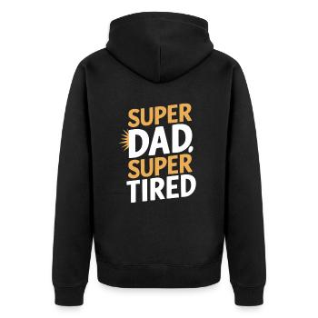 Super Dad Super Müde Statement - Unisex Premium Bio Zip Hoodie - Schwarz - Hinten - Nico (187cm)