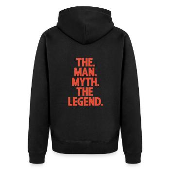 The Man The Myth The Legend Aufdruck - Unisex Premium Bio Zip Hoodie - Schwarz - Hinten - Nico (187cm)