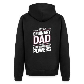 Gewöhnlicher Papa Mit Außergewöhnlichen Kräften - Unisex Premium Bio Zip Hoodie - Schwarz - Hinten - Nico (187cm)