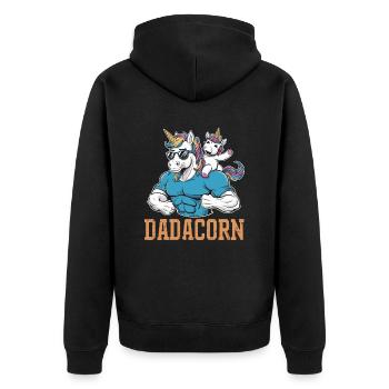 Strong dadacorn with muscles and unicorn - Unisex Premium Organic Zip Hoodie - black - Back - Nico (187cm)