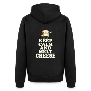 Keep Calm And Melt Cheese Lustiges Motiv - Unisex Premium Bio Zip Hoodie - Schwarz - Hinten - Nico (187cm)