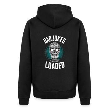 Dad Jokes Loaded Totenkopf Motiv - Unisex Premium Bio Zip Hoodie - Schwarz - Hinten - Nico (187cm)