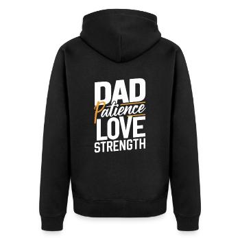 Stärke Liebe Geduld - Ehre Deinen Vater - Unisex Premium Bio Zip Hoodie - Schwarz - Hinten - Nico (187cm)