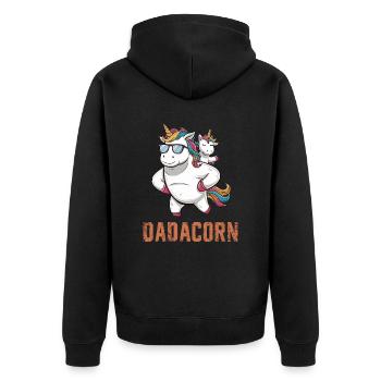 Dadacorn Einhorn Vater und Kind Motiv - Unisex Premium Bio Zip Hoodie - Schwarz - Hinten - Nico (187cm)