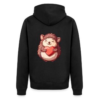 Mignon hérisson souriant tenant un coeur - Adorable - Veste à capuche bio Premium Unisexe - noir - Dos - Nico (187cm)