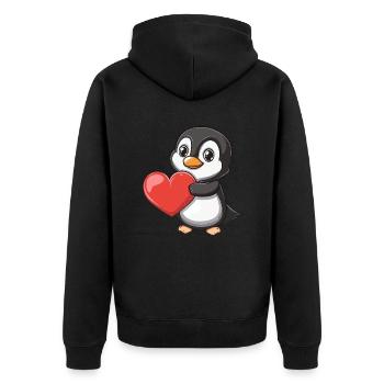 Cute Penguin Holding a Red Heart for Valentine's - Unisex Premium Bio Zip Hoodie - Schwarz - Hinten - Nico (187cm)