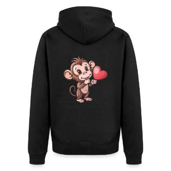 Cute Monkey Holding Heart Illustration - Unisex Premium Bio Zip Hoodie - Schwarz - Hinten - Nico (187cm)