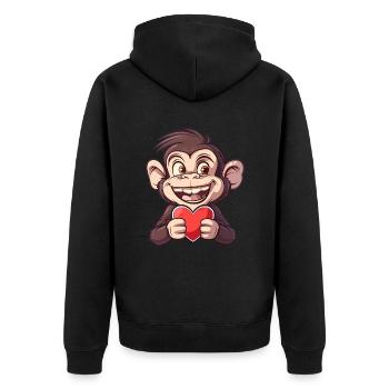 Adorable Monkey Holding a Heart - Cute and - Unisex Premium Bio Zip Hoodie - Schwarz - Hinten - Nico (187cm)