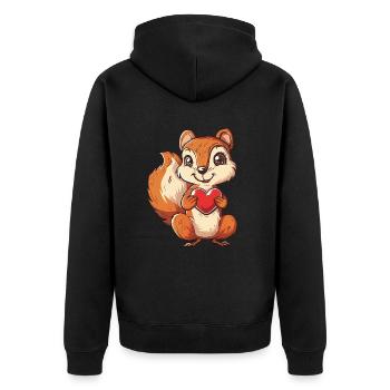 Adorable Squirrel with Red Heart Illustration - Unisex Premium Organic Zip Hoodie - black - Back - Nico (187cm)