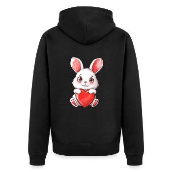 Adorable Bunny Holding Heart Illustration for - Unisex Premium Bio Zip Hoodie - Schwarz - Hinten - Nico (187cm)