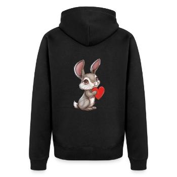 Adorable Bunny Holding Heart - Cute Rabbit - Unisex Premium Bio Zip Hoodie - Schwarz - Hinten - Nico (187cm)