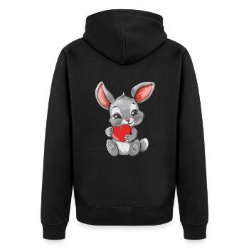 Adorable Bunny Holding Heart - Cute Animal Art - Unisex Premium Bio Zip Hoodie - Schwarz - Hinten - Nico (187cm)