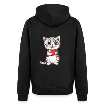 Cute Kitten Holding Red Heart Adorable Love Cat - Unisex Premium Bio Zip Hoodie - Schwarz - Hinten - Nico (187cm)