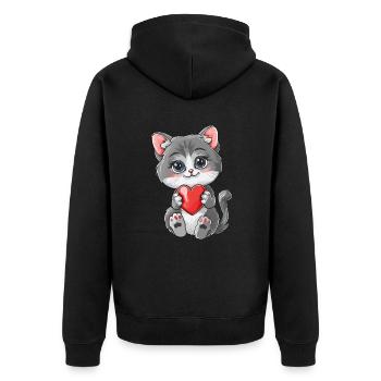 Cute Kitten Holding Heart Adorable Cat Art for - Unisex Premium Organic Zip Hoodie - black - Back - Nico (187cm)