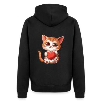Adorable Kitten Holding Heart With Big Eyes - Unisex Premium Bio Zip Hoodie - Schwarz - Hinten - Nico (187cm)