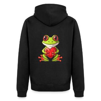 Adorable Frog Holding Heart Illustration for Kids - Unisex Premium Bio Zip Hoodie - Schwarz - Hinten - Nico (187cm)