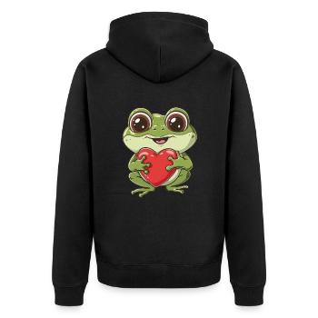 Adorable Frog Hugging Heart - Cute Frog Love - Unisex Premium Bio Zip Hoodie - Schwarz - Hinten - Nico (187cm)