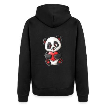 Adorable Panda Holding Heart Illustration – Cute - Unisex Premium Organic Zip Hoodie - black - Back - Nico (187cm)