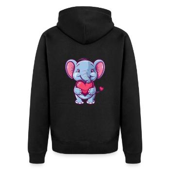 Adorable Elephant Holding Heart Cartoon - Unisex Premium Bio Zip Hoodie - Schwarz - Hinten - Nico (187cm)