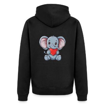 Cute Baby Elephant Holding Heart Illustration for - Unisex Premium Bio Zip Hoodie - Schwarz - Hinten - Nico (187cm)