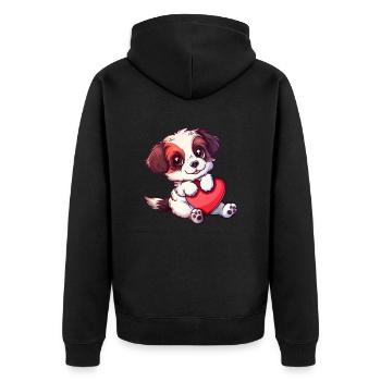 Adorable Puppy Holding Heart Illustration Perfect - Unisex Premium Organic Zip Hoodie - black - Back - Nico (187cm)