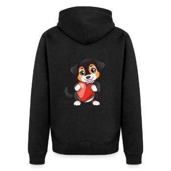 Adorable chiot tenant un coeur avec de jolis grands yeux - Veste à capuche bio Premium Unisexe - noir - Dos - Nico (187cm)