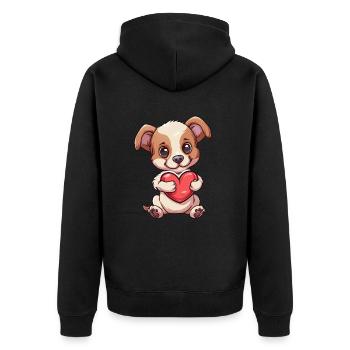 Adorable Puppy Holding Heart Illustration for Dog - Unisex Premium Organic Zip Hoodie - black - Back - Nico (187cm)