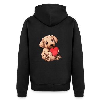 Adorable Puppy Holding a Heart - Unisex Premium Organic Zip Hoodie - black - Back - Nico (187cm)