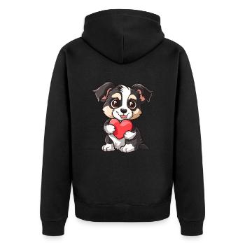 Adorable Puppy Holding Heart - Cute Dog Art - Unisex Premium Bio Zip Hoodie - Schwarz - Hinten - Nico (187cm)