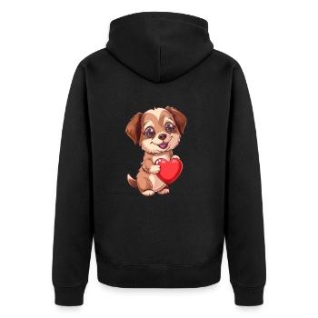 Cute Puppy Holding Heart Cartoon Design for Dog - Unisex Premium Bio Zip Hoodie - Schwarz - Hinten - Nico (187cm)