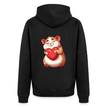 Adorable Hamster Hugging Red Heart Illustration - Unisex Premium Bio Zip Hoodie - Schwarz - Hinten - Nico (187cm)