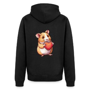 Adorable Hamster Holding Heart Illustration for - Unisex Premium Organic Zip Hoodie - black - Back - Nico (187cm)