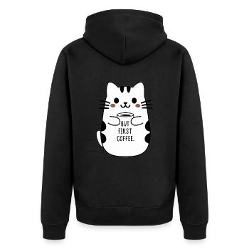 Mais le premier café mignon chat tenant une tasse à café - Veste à capuche bio Premium Unisexe - noir - Dos - Nico (187cm)