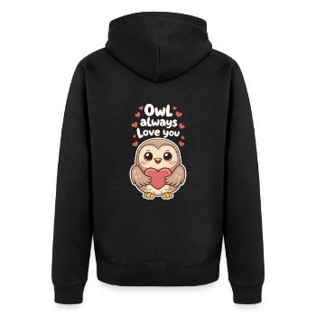 Owl Always Love You Cute Owl Holding Heart - Unisex Premium Organic Zip Hoodie - black - Back - Nico (187cm)