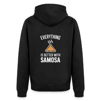 Alles Ist Besser Mit Samosa - Unisex Premium Bio Zip Hoodie - Schwarz - Hinten - Nico (187cm)