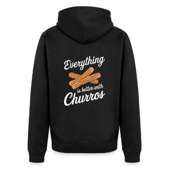 Alles Ist Besser Mit Churros - Unisex Premium Bio Zip Hoodie - Schwarz - Hinten - Nico (187cm)