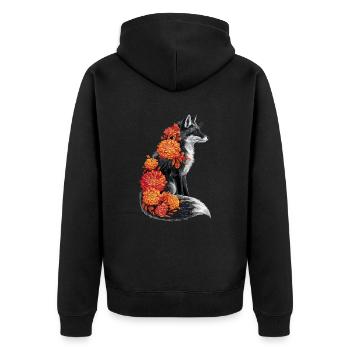 Fleurs de renard, renard animal aux fleurs florales - Veste à capuche bio Premium Unisexe - noir - Dos - Nico (187cm)