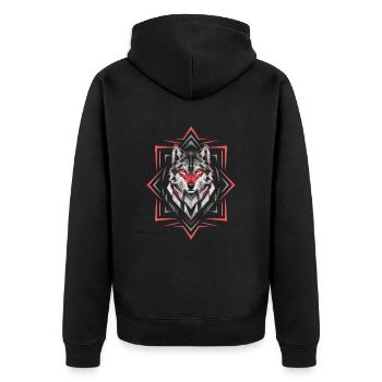 Oeuvre d’art géométrique loup rouge noir - Veste à capuche bio Premium Unisexe - noir - Dos - Nico (187cm)