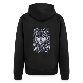 Wolf Kunstwerk Geometrische Formen - Unisex Premium Bio Zip Hoodie - Schwarz - Hinten - Nico (187cm)
