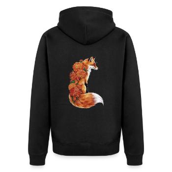 Fox Flowers, Animal Fox with Floral Print - Unisex Premium Organic Zip Hoodie - black - Back - Nico (187cm)