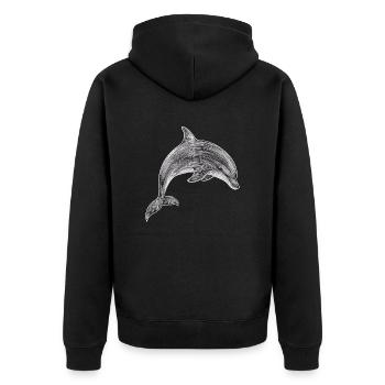 Delfin Zeichnung Illustration Schwarz-Weiß - Unisex Premium Bio Zip Hoodie - Schwarz - Hinten - Nico (187cm)