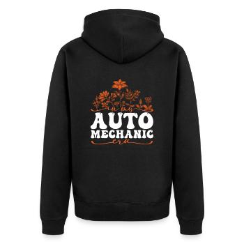 In My Auto Mechanic Era Blumenmotiv - Unisex Premium Bio Zip Hoodie - Schwarz - Hinten - Nico (187cm)