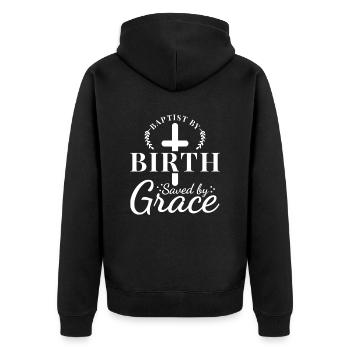 Baptisés par la naissance, sauvés par la grâce - Veste à capuche bio Premium Unisexe - noir - Dos - Nico (187cm)
