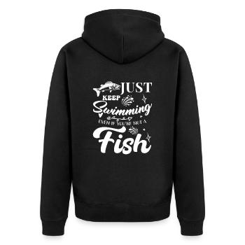 Einfach Weiter Schwimmen Auch Wenn Du Kein Fisch - Unisex Premium Bio Zip Hoodie - Schwarz - Hinten - Nico (187cm)