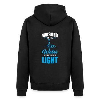 Washed in the water, walking in the light - Unisex Premium Organic Zip Hoodie - black - Back - Nico (187cm)