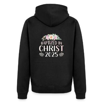 Getauft In Christus 2025 Blumenmuster - Unisex Premium Bio Zip Hoodie - Schwarz - Hinten - Nico (187cm)