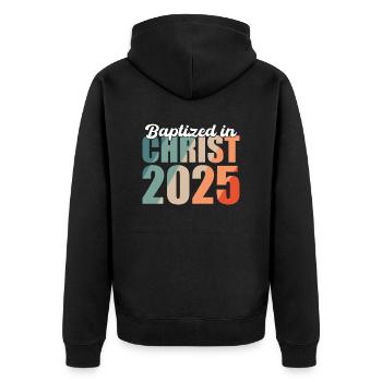 Getauft In Christus 2025 - Unisex Premium Bio Zip Hoodie - Schwarz - Hinten - Nico (187cm)