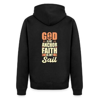 Gott Ist Mein Anker Glaube Ist Mein Segel - Unisex Premium Bio Zip Hoodie - Schwarz - Hinten - Nico (187cm)