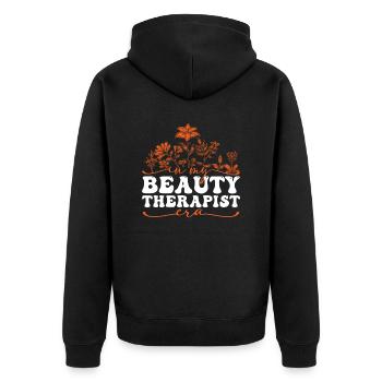 In My Beauty Therapist Era Blumenmotiv - Unisex Premium Bio Zip Hoodie - Schwarz - Hinten - Nico (187cm)
